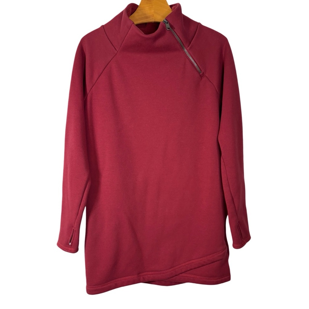 Athleta Women's XS Cozy Karma Asym Sweatshirt Dress Pullover Maroon Berry